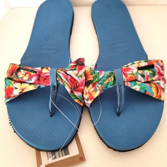 NEW WOMENS HAVAIANAS ST. TROPEZ STEEL BLUE FLIP FLOPS size 11/12 - Picture 5 of 11